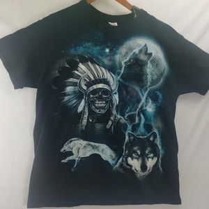 Gildan Large Mens Indian Chief Wolf Tshirt